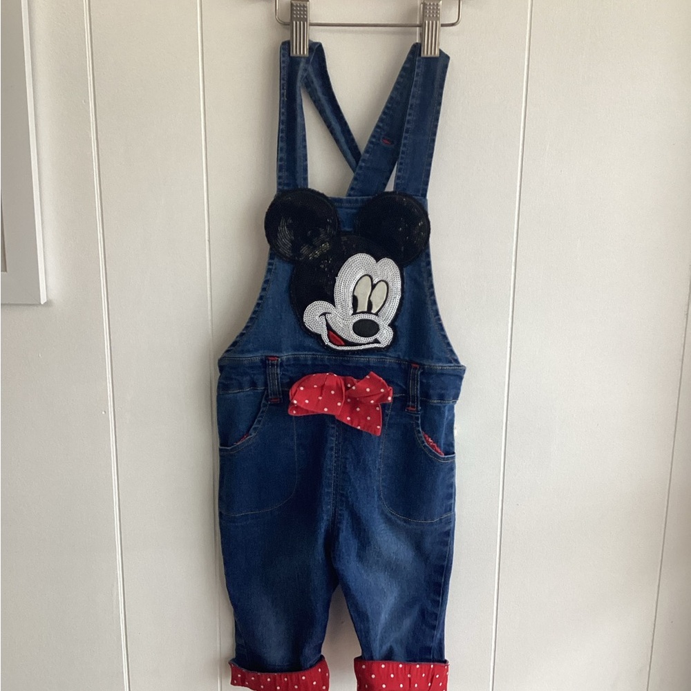 Next Blue and Red Overalls with Mickey Mouse Design